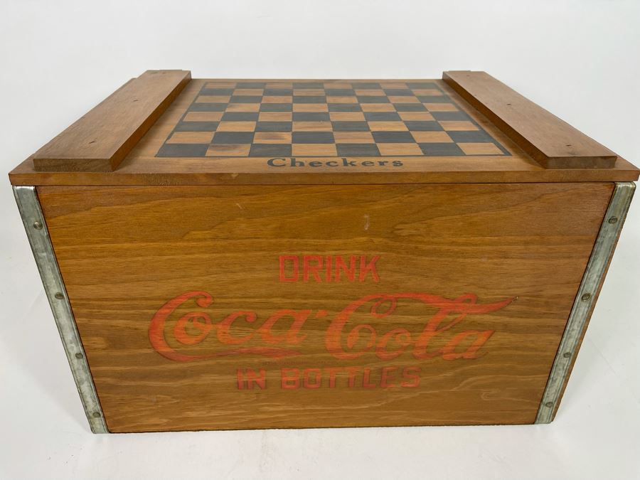 Coca-Cola Wooden Box With Checkerboard Top 18W X 12D X 11H