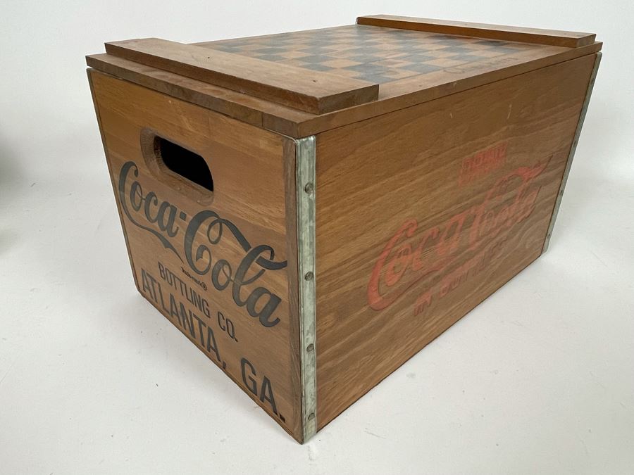 Coca-Cola Wooden Box With Checkerboard Top 18W X 12D X 11H [Photo 4]