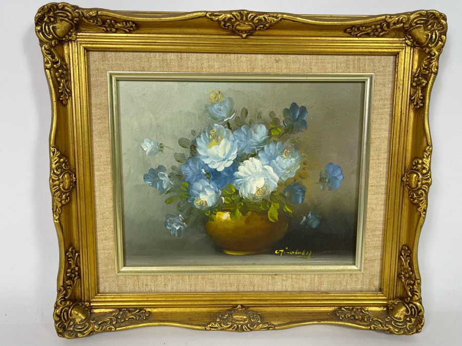 Original Still Life Artwork 8 X 10 Signature Illegible In Gilt Wooden Frame 14 X 12.5 [Photo 3]