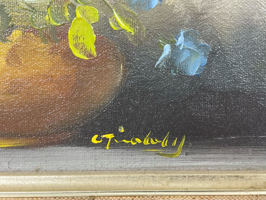 Original Still Life Artwork 8 X 10 Signature Illegible In Gilt Wooden Frame 14 X 12.5 [Photo 6]