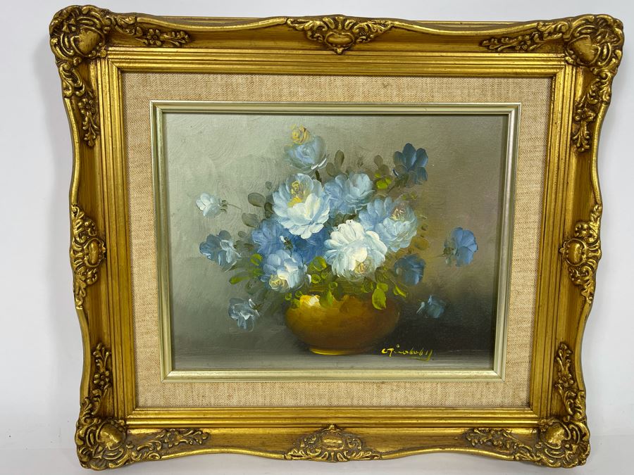 Original Still Life Artwork 8 X 10 Signature Illegible In Gilt Wooden Frame 14 X 12.5 [Photo 2]