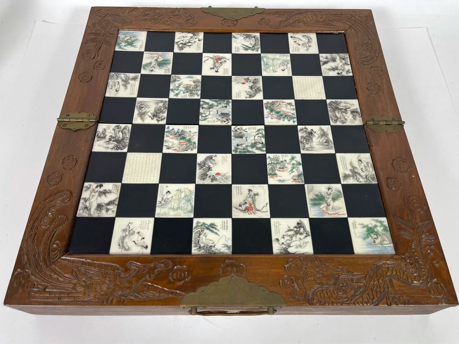 Custom Chinese Portable Chess Board With Individually Carved Scenes And Pieces 18W X 18D - See Photos [Photo 31]