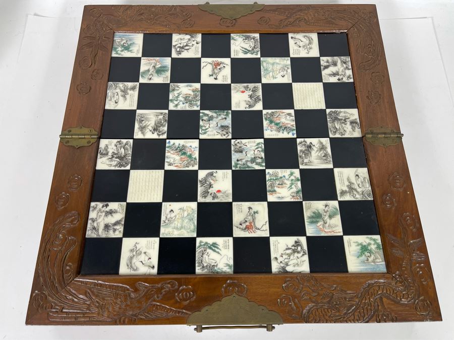 Custom Chinese Portable Chess Board With Individually Carved Scenes And Pieces 18W X 18D - See Photos [Photo 4]