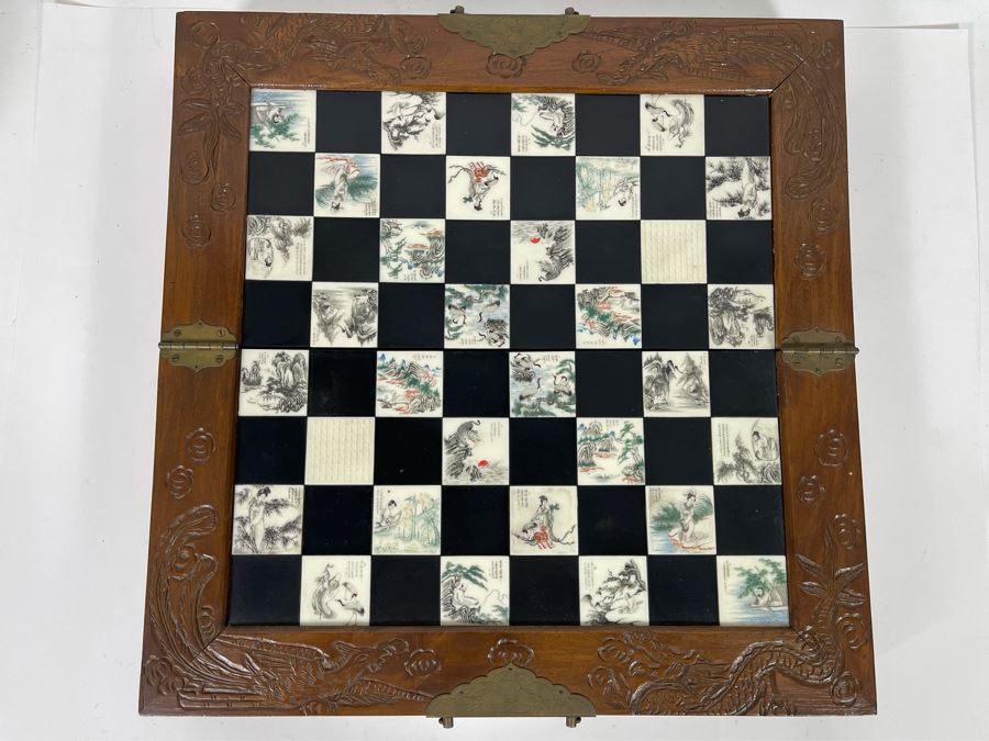 Custom Chinese Portable Chess Board With Individually Carved Scenes And Pieces 18W X 18D - See Photos [Photo 32]