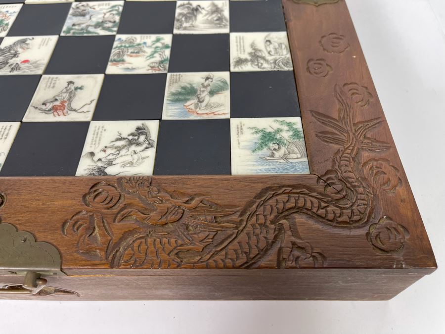 Custom Chinese Portable Chess Board With Individually Carved Scenes And Pieces 18W X 18D - See Photos [Photo 22]