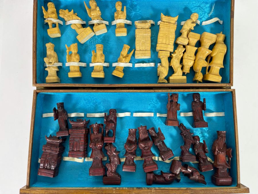 Custom Chinese Portable Chess Board With Individually Carved Scenes And Pieces 18W X 18D - See Photos [Photo 3]