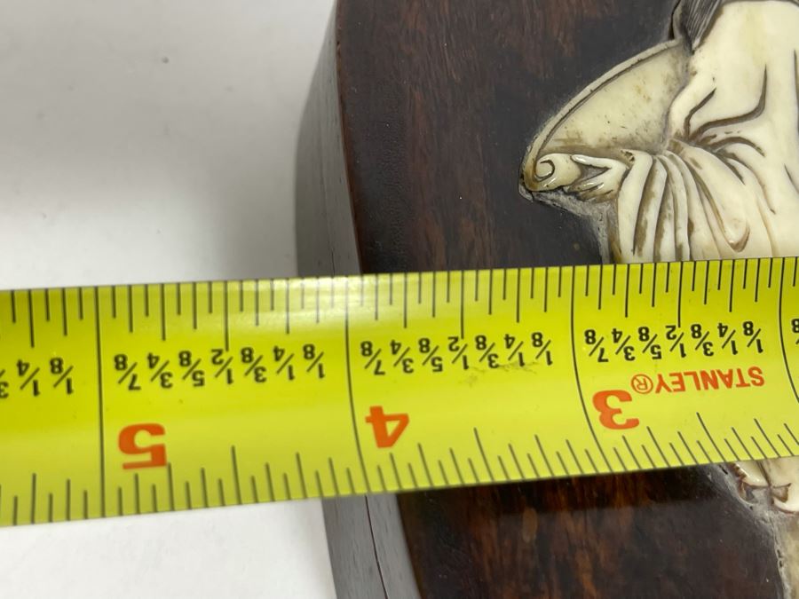 Vintage Chinese Wooden Box With Carved Man Figure 4W X 6D [Photo 10]