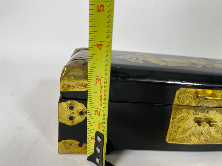 Vintage Chinese Lacquer Mother Of Pearl Inlay Jewelry Box With Brass Accents 10W X 4D X 3.5H [Photo 18]
