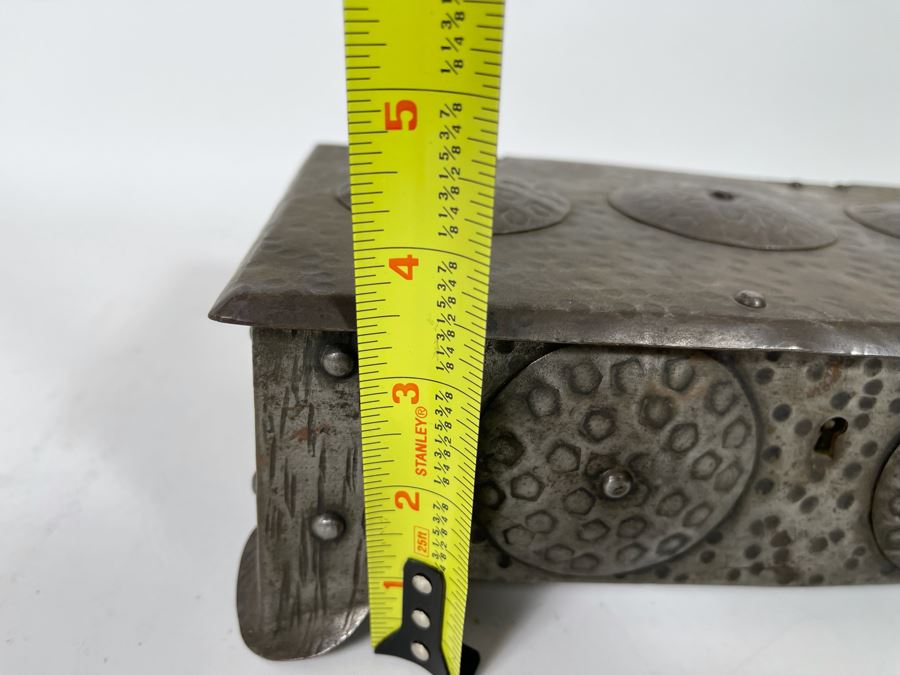 Vintage Metal Box 10 X 6 X 3.5 With Some Jewelry: Sterling Turquoise Pin,  Sterling Turquoise Earrings And Mini Filigree Perfume Bottle Pin [Photo 15]