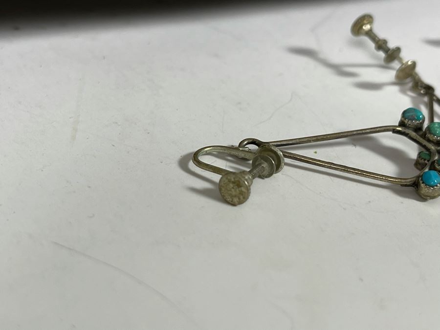 Vintage Metal Box 10 X 6 X 3.5 With Some Jewelry: Sterling Turquoise Pin,  Sterling Turquoise Earrings And Mini Filigree Perfume Bottle Pin [Photo 9]