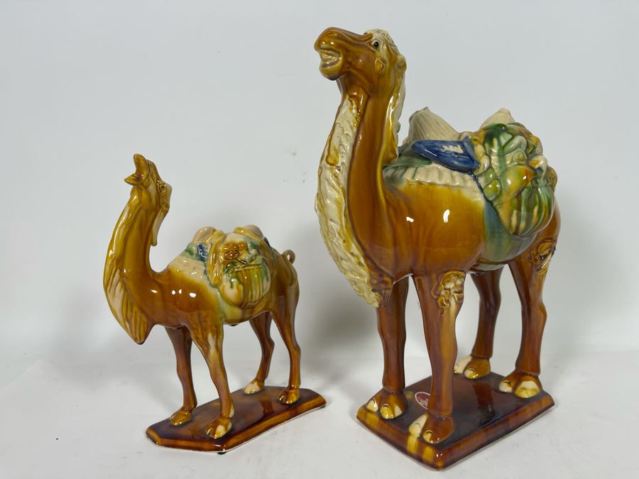 Pair Of Vintage Chinese Tang Sancai Glazed Ceramic Camels 9H And 12H [Photo 8]
