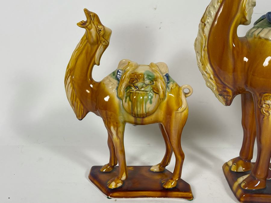 Pair Of Vintage Chinese Tang Sancai Glazed Ceramic Camels 9H And 12H [Photo 7]
