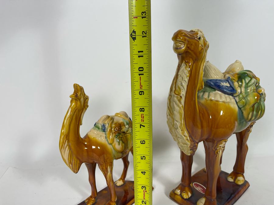 Pair Of Vintage Chinese Tang Sancai Glazed Ceramic Camels 9H And 12H [Photo 9]
