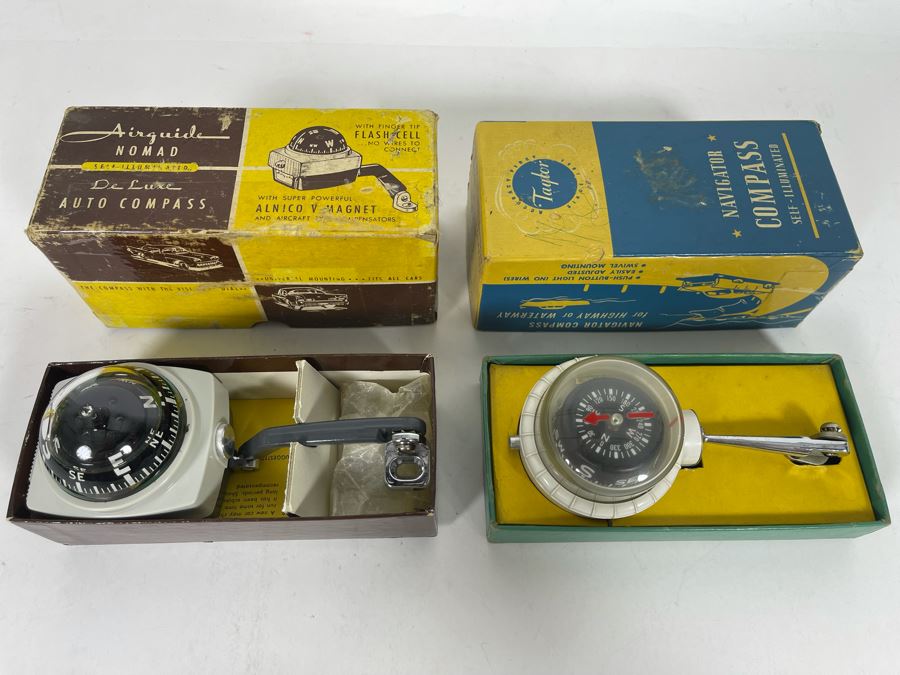 Pair Of Vintage Automobile Compasses With Original Boxes Airguide Nomad No 79 Deluxe And Taylor Navigator Compass No 2957 [Photo 2]