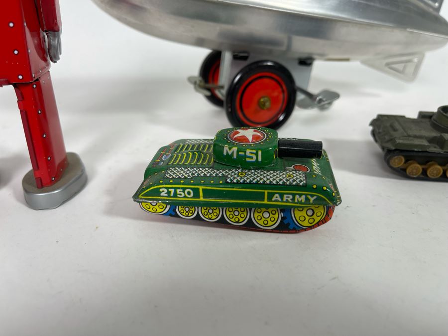 Various Toys Including Wind-Up Schylling Robot, Tanks And Graf Zepplin [Photo 7]