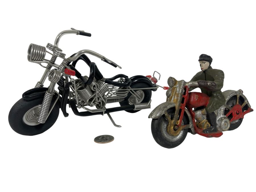 Reproduction Cast Iron Motorcycle And Bent Wire Motorcycle  [Photo 1]