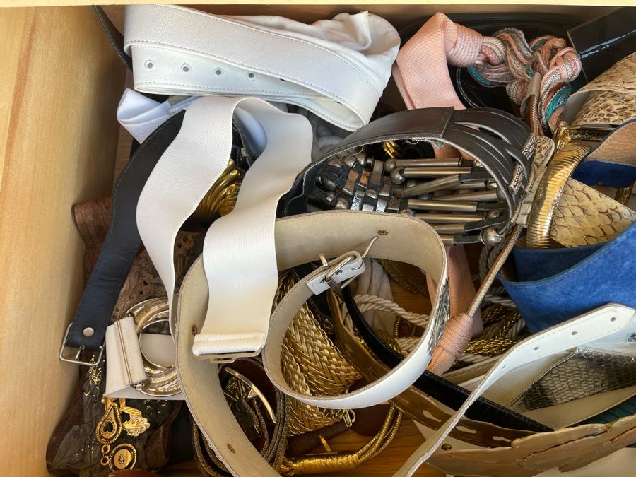 Thomasville French Provincial Armoire Cabinet Plus Drawer Filled With Eighties Designer Belts - See Photos [Photo 5]