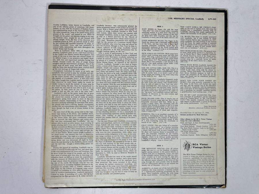 Leadbelly The Midnight Special Vinyl Record LPV-505 [Photo 2]