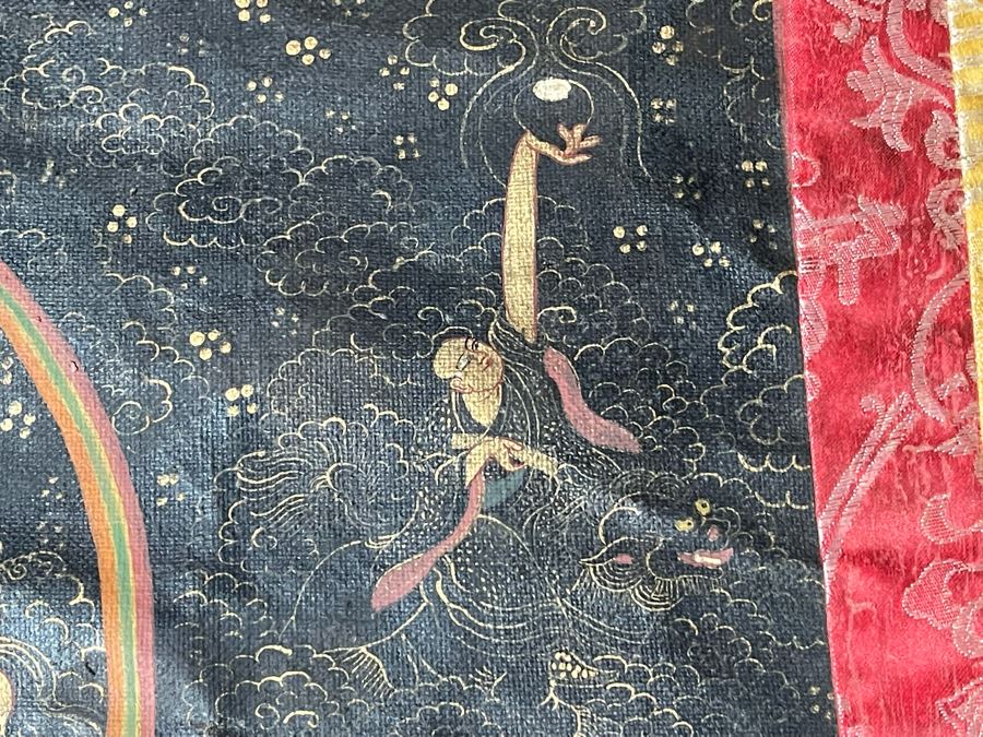 Antique Original Tibetan Thangka Painting With Silk Brocade 31 X 40.5 Nicely Framed - See Photos For Details	 [Photo 8]