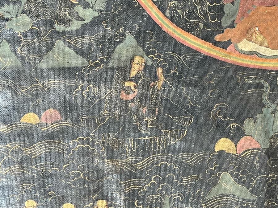 Antique Original Tibetan Thangka Painting With Silk Brocade 31 X 40.5 Nicely Framed - See Photos For Details	 [Photo 12]