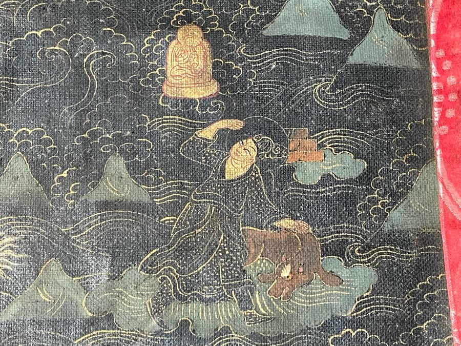Antique Original Tibetan Thangka Painting With Silk Brocade 31 X 40.5 Nicely Framed - See Photos For Details	 [Photo 14]