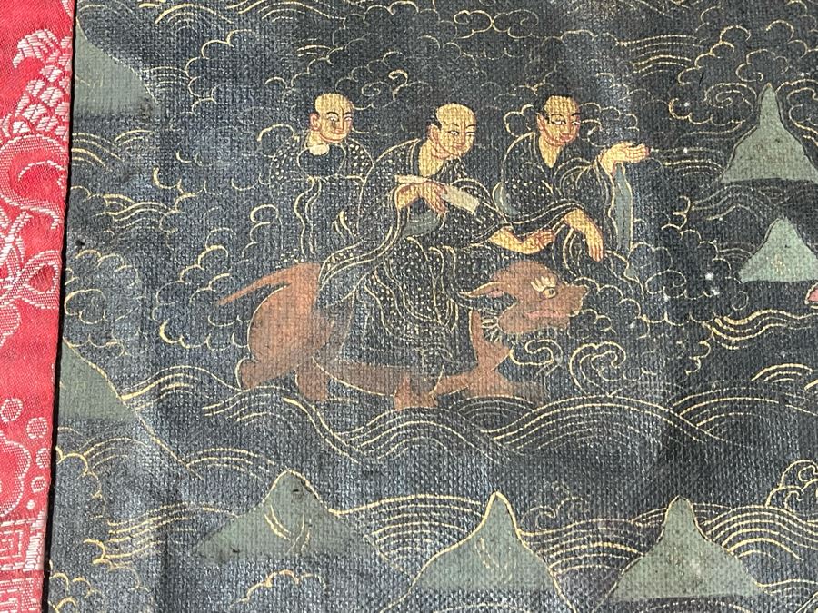 Antique Original Tibetan Thangka Painting With Silk Brocade 31 X 40.5 Nicely Framed - See Photos For Details	 [Photo 17]