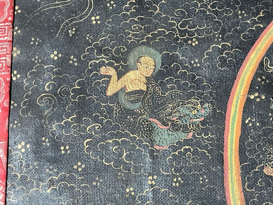 Antique Original Tibetan Thangka Painting With Silk Brocade 31 X 40.5 Nicely Framed - See Photos For Details	 [Photo 10]