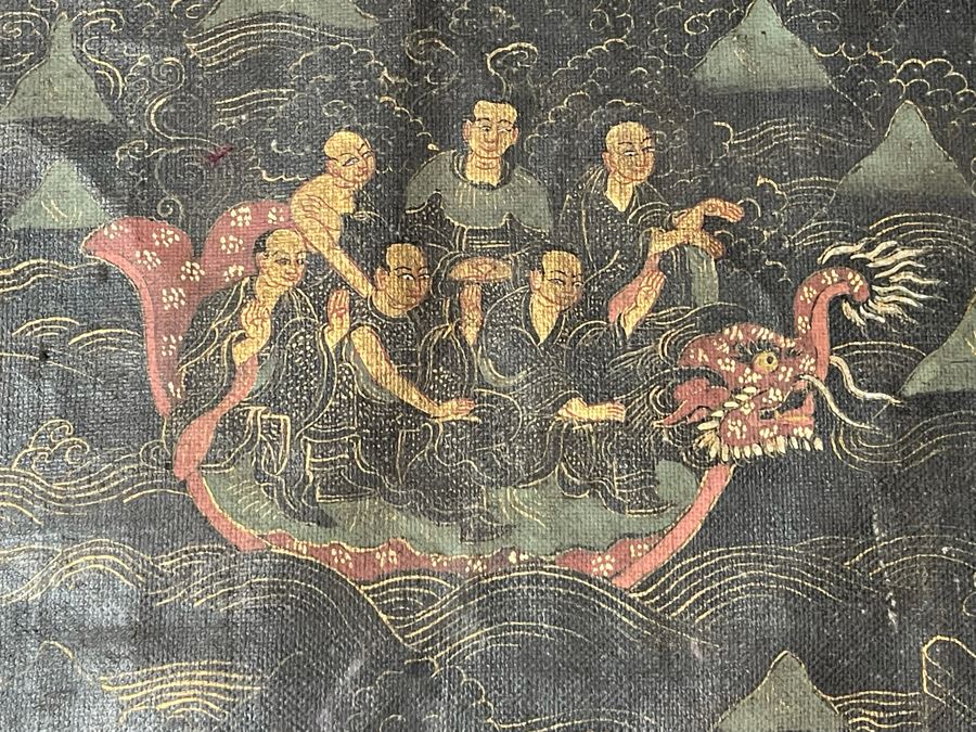 Antique Original Tibetan Thangka Painting With Silk Brocade 31 X 40.5 Nicely Framed - See Photos For Details	 [Photo 13]