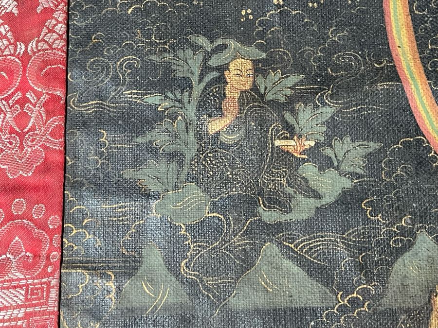 Antique Original Tibetan Thangka Painting With Silk Brocade 31 X 40.5 Nicely Framed - See Photos For Details	 [Photo 11]