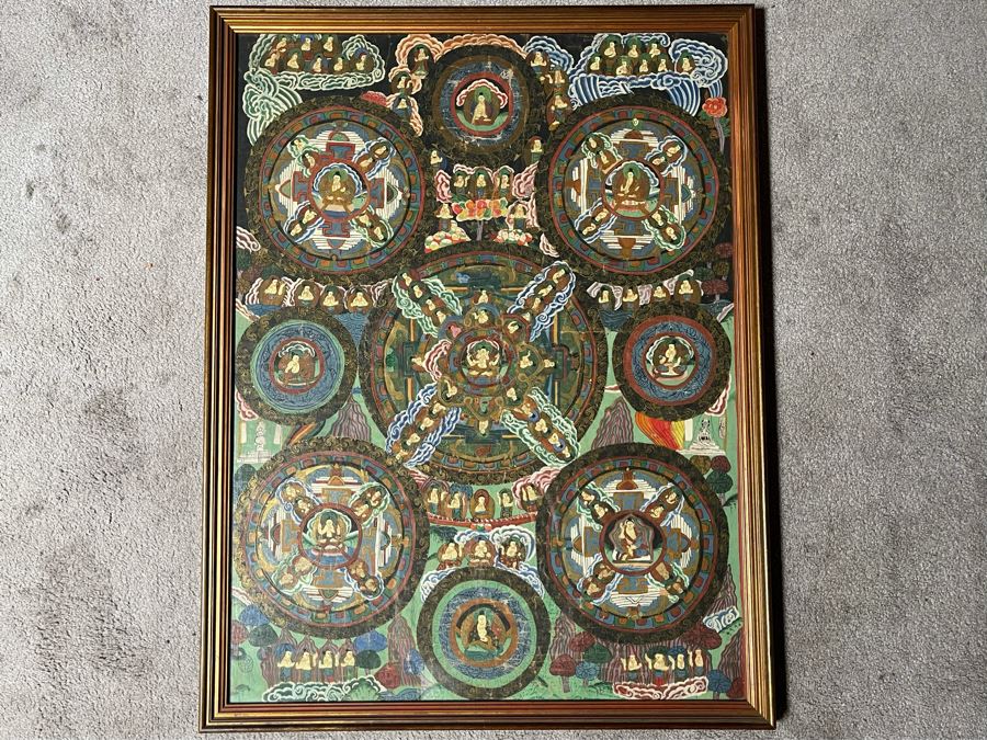 Antique Original Tibetan Thangka Painting 24.5 X 32.5 Nicely Framed - See Photos For Details	 [Photo 6]