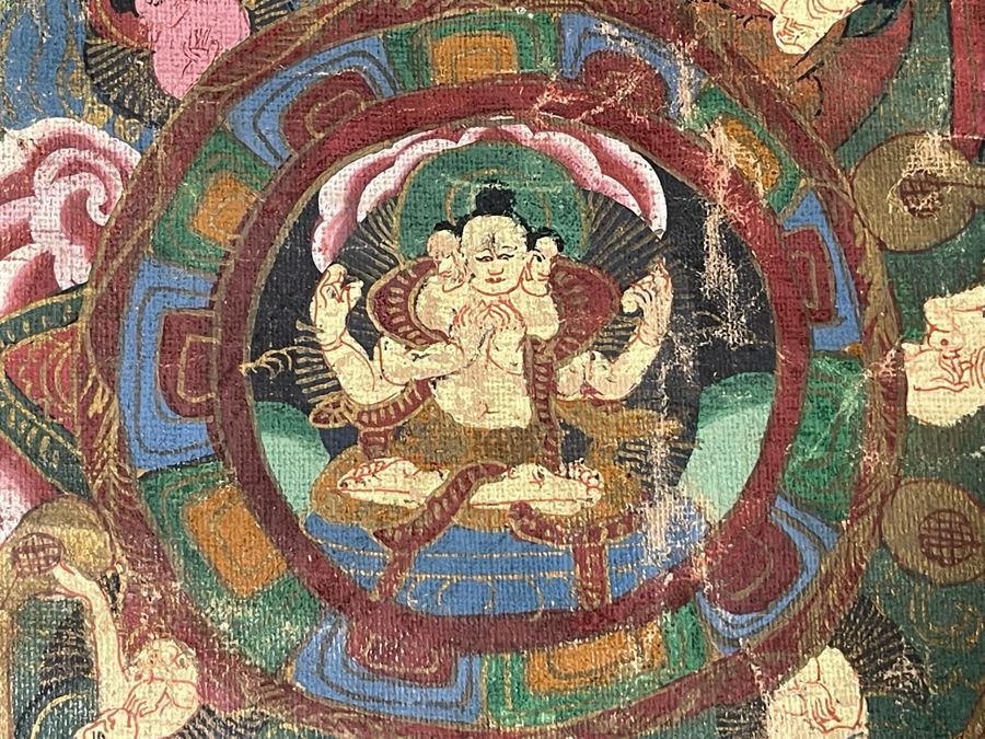 Antique Original Tibetan Thangka Painting 24.5 X 32.5 Nicely Framed - See Photos For Details	 [Photo 7]