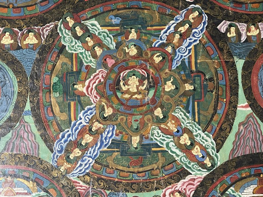 Antique Original Tibetan Thangka Painting 24.5 X 32.5 Nicely Framed - See Photos For Details	 [Photo 2]