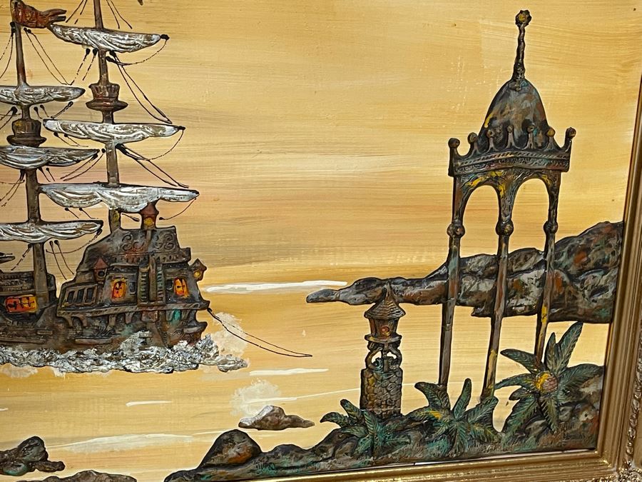 Vintage 3D Relief Ship Nautical Artwork Framed 53 X 30 [Photo 8]