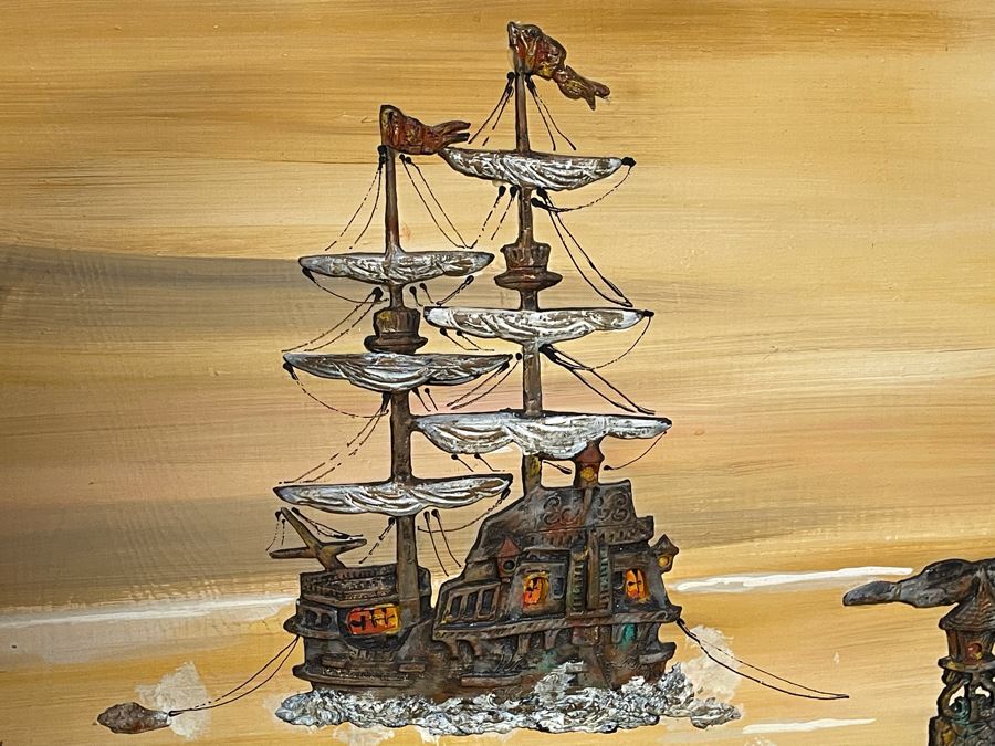 Vintage 3D Relief Ship Nautical Artwork Framed 53 X 30 [Photo 5]