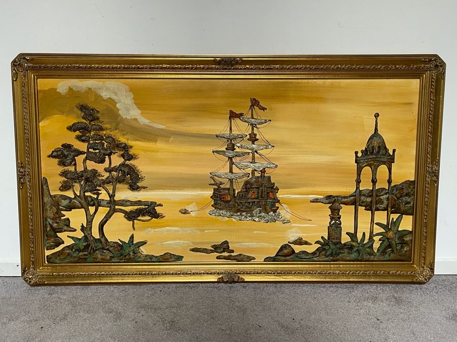 Vintage 3D Relief Ship Nautical Artwork Framed 53 X 30 [Photo 2]