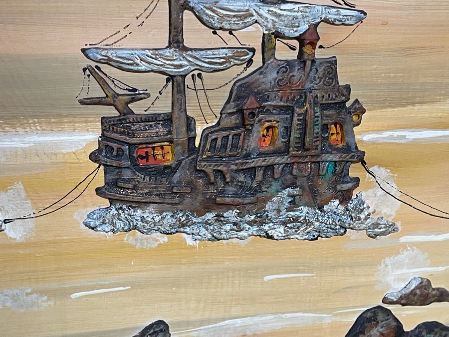 Vintage 3D Relief Ship Nautical Artwork Framed 53 X 30 [Photo 7]