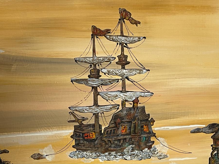 Vintage 3D Relief Ship Nautical Artwork Framed 53 X 30 [Photo 6]