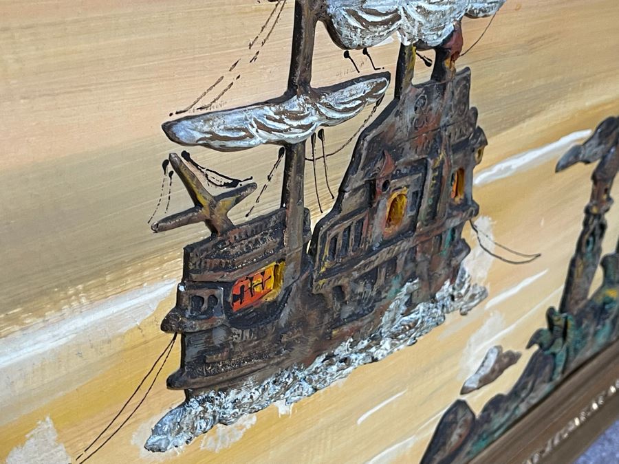 Vintage 3D Relief Ship Nautical Artwork Framed 53 X 30 [Photo 9]
