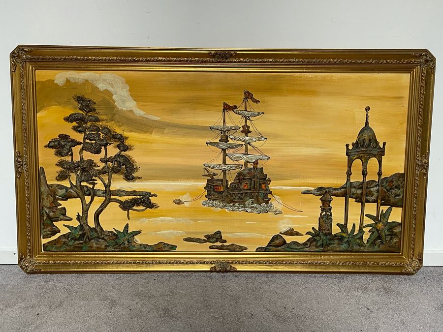 Vintage 3D Relief Ship Nautical Artwork Framed 53 X 30 [Photo 3]