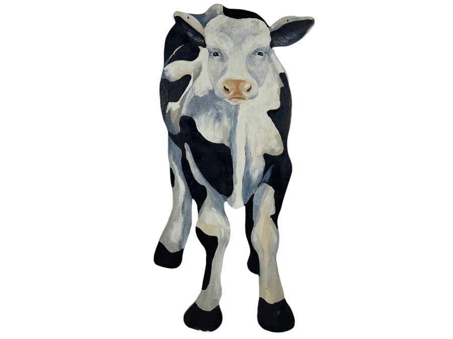 Double-Sided Hand Painted Wooden Cow Plaque 12 X 31