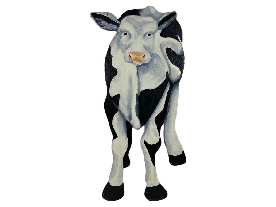 Double-Sided Hand Painted Wooden Cow Plaque 12 X 31