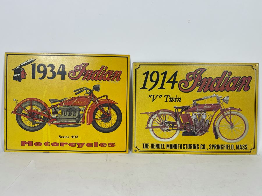 Pair Of Reproduction Indian Motorcycle Metal Signs Apx 16 X 12  [Photo 2]