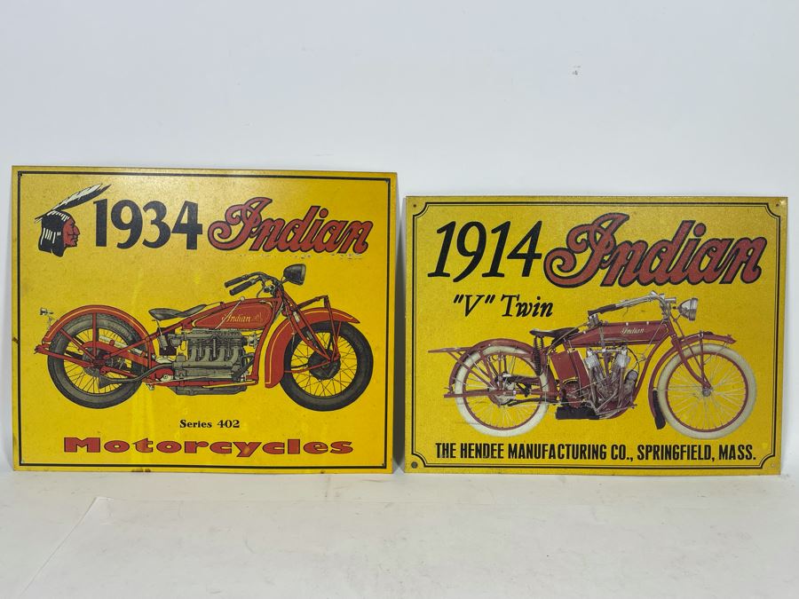 Pair Of Reproduction Indian Motorcycle Metal Signs Apx 16 X 12  [Photo 3]