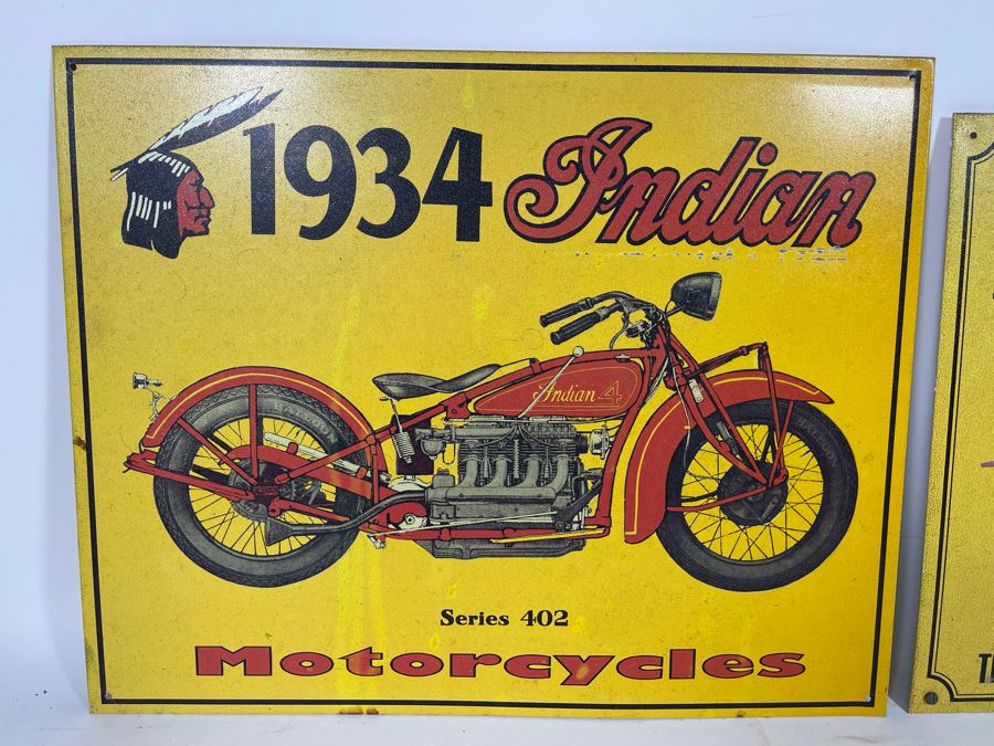 Pair Of Reproduction Indian Motorcycle Metal Signs Apx 16 X 12  [Photo 4]