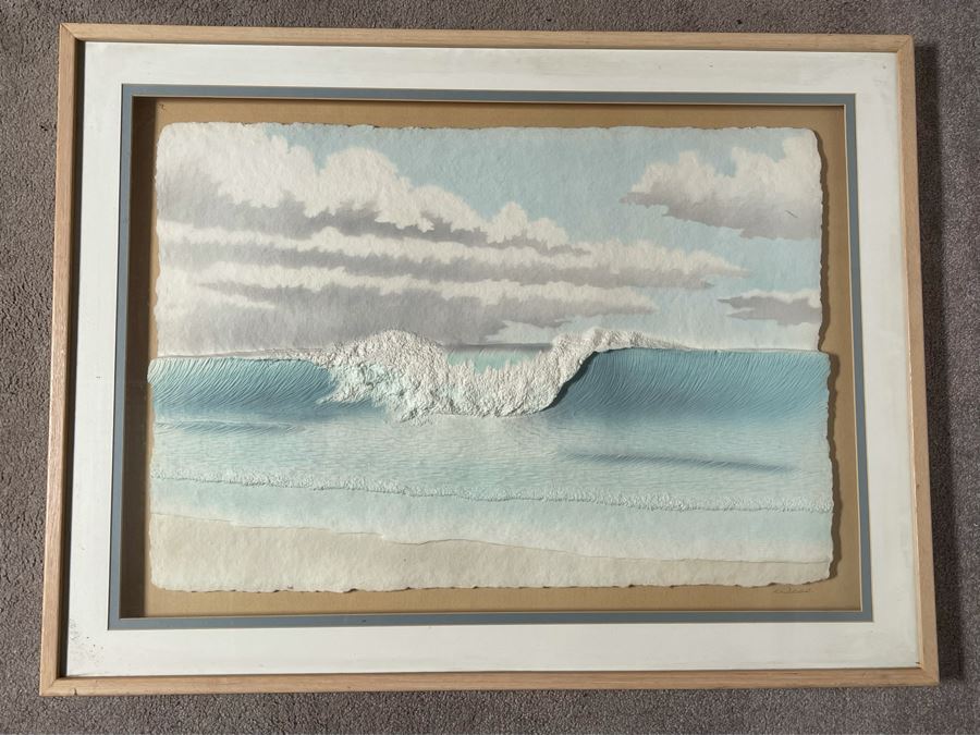 3D Ocean Breaking Wave Paper Artwork Signed Wess Framed 41 X 31 [Photo 2]