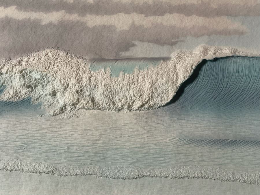 3D Ocean Breaking Wave Paper Artwork Signed Wess Framed 41 X 31 [Photo 8]