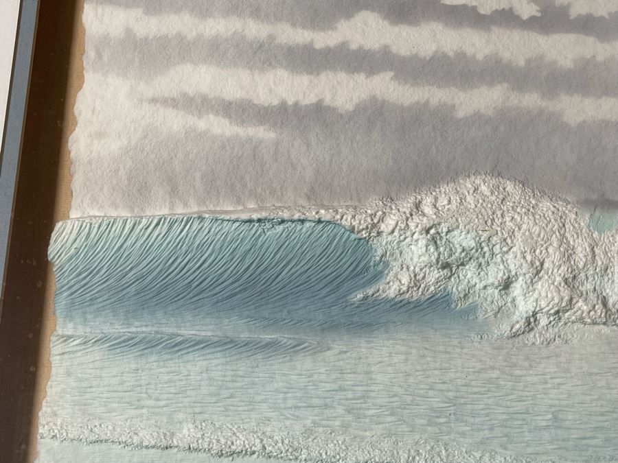 3D Ocean Breaking Wave Paper Artwork Signed Wess Framed 41 X 31 [Photo 7]