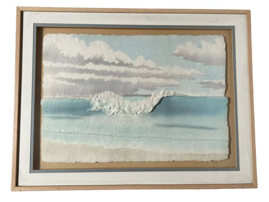 3D Ocean Breaking Wave Paper Artwork Signed Wess Framed 41 X 31