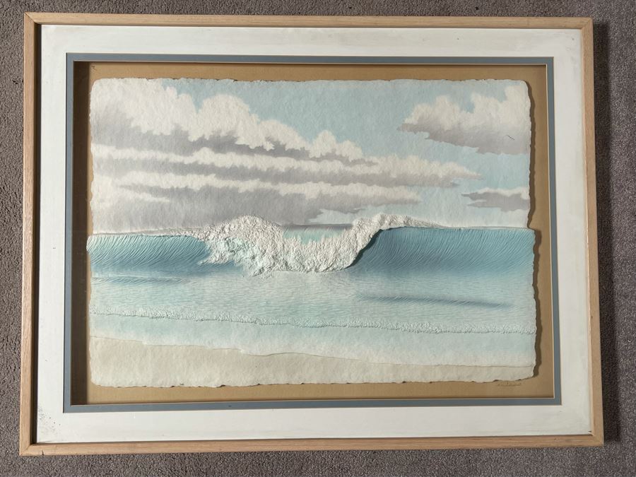 3D Ocean Breaking Wave Paper Artwork Signed Wess Framed 41 X 31 [Photo 4]