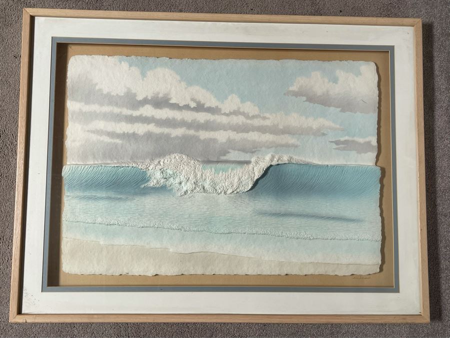 3D Ocean Breaking Wave Paper Artwork Signed Wess Framed 41 X 31 [Photo 3]